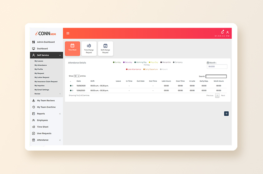 Leave Management Screen of ICONN HRM Version 1.0